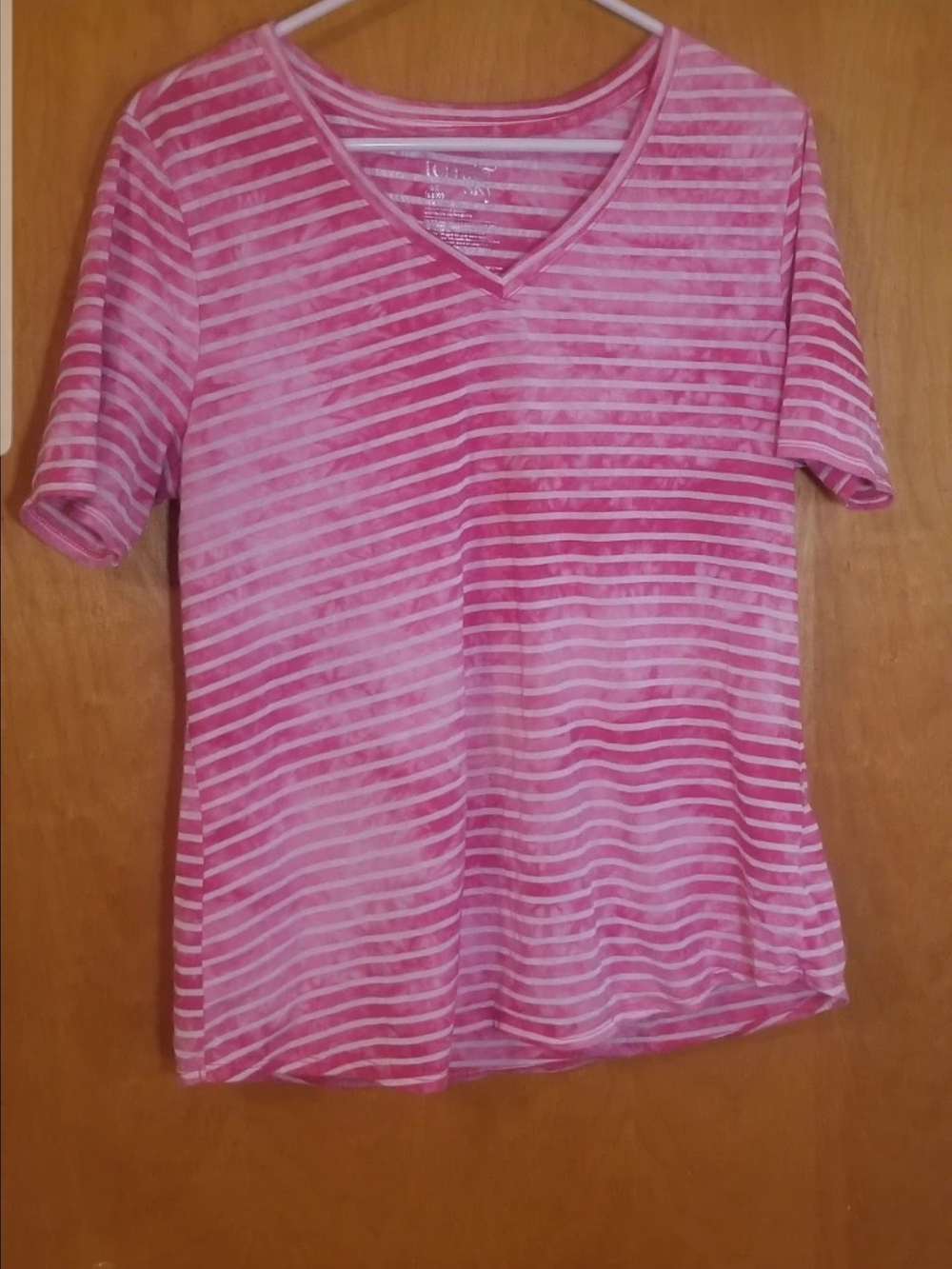 Terra & Sky Pink Striped V-Neck Short Sleeve Top